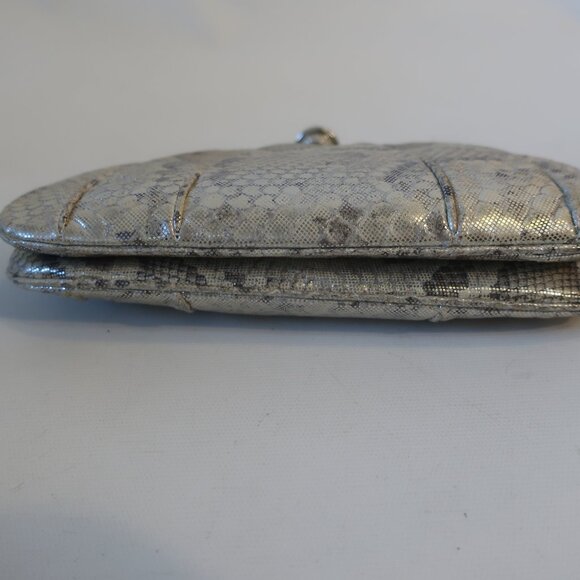 Womens Finesse La Model Silver Gray Cream Python Leather Clutch Handbag - Picture 6 of 14